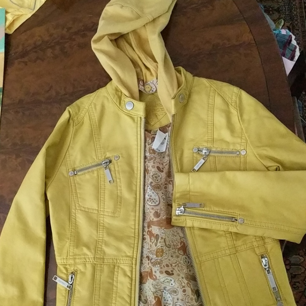 girls size 7-8 yellow and paisley leather jacket